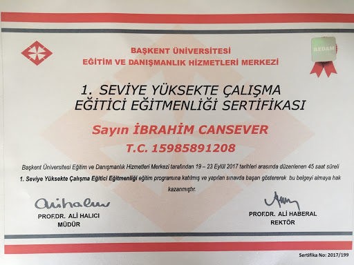 yüksekte çalışma eğitici belgesi İbrahim Cansever