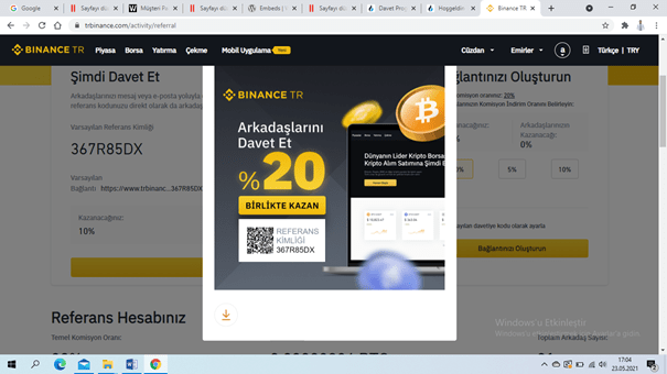 https://www.trbinance.com/account/signup?ref=367R85DX linkten yada aşağıdaki barkodu okutarak komisyon indirimli avantajlı binance türkiye hesabı açabilirsiniz.